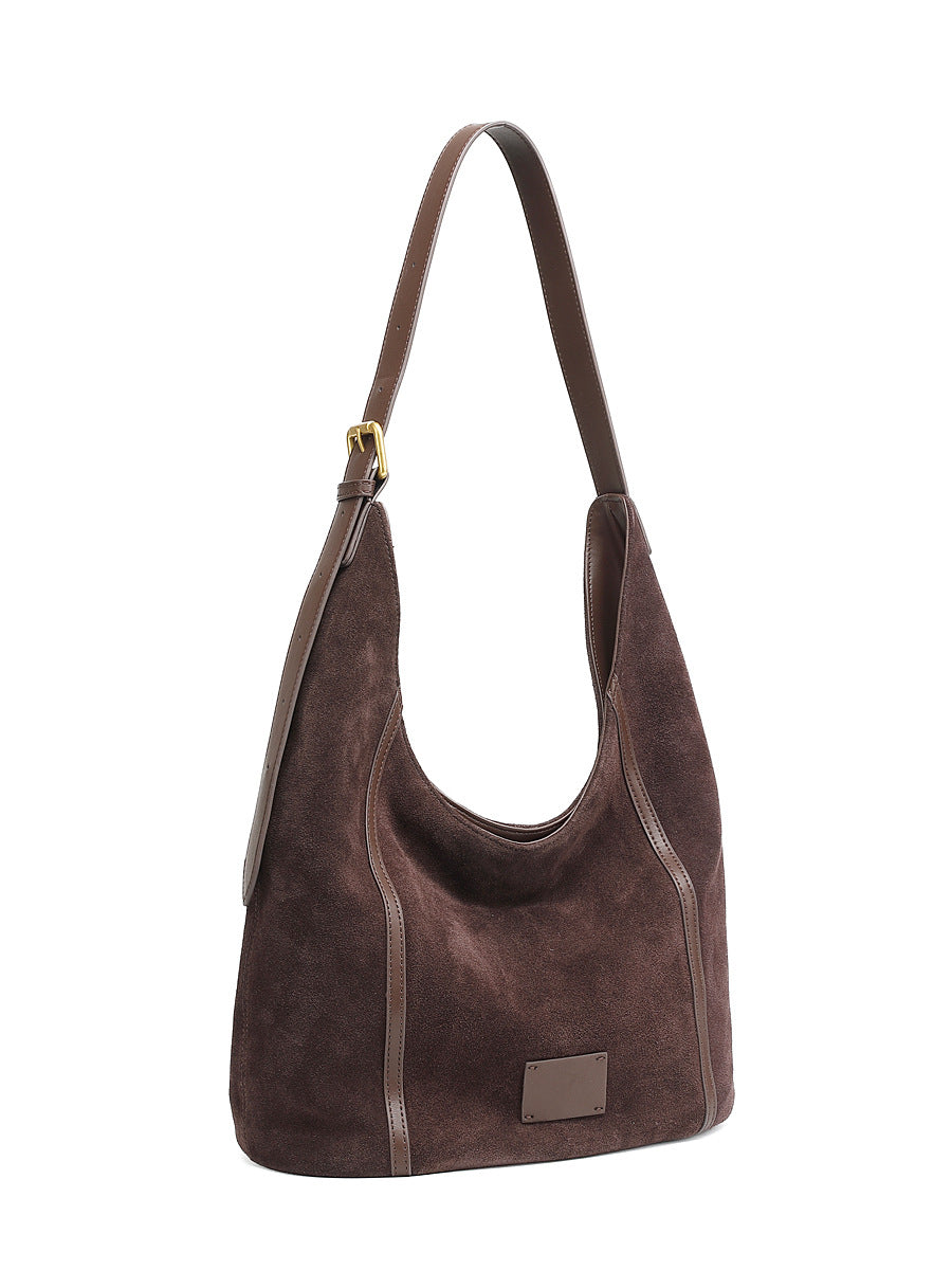 Women's 100% Genuine Leather Suede Long Handle Single Shoulder and Crossbody Bag Blois