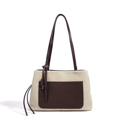 Designed Women's 100% Genuine Leather and Linen Fabric Single Shoulder Bag Niko