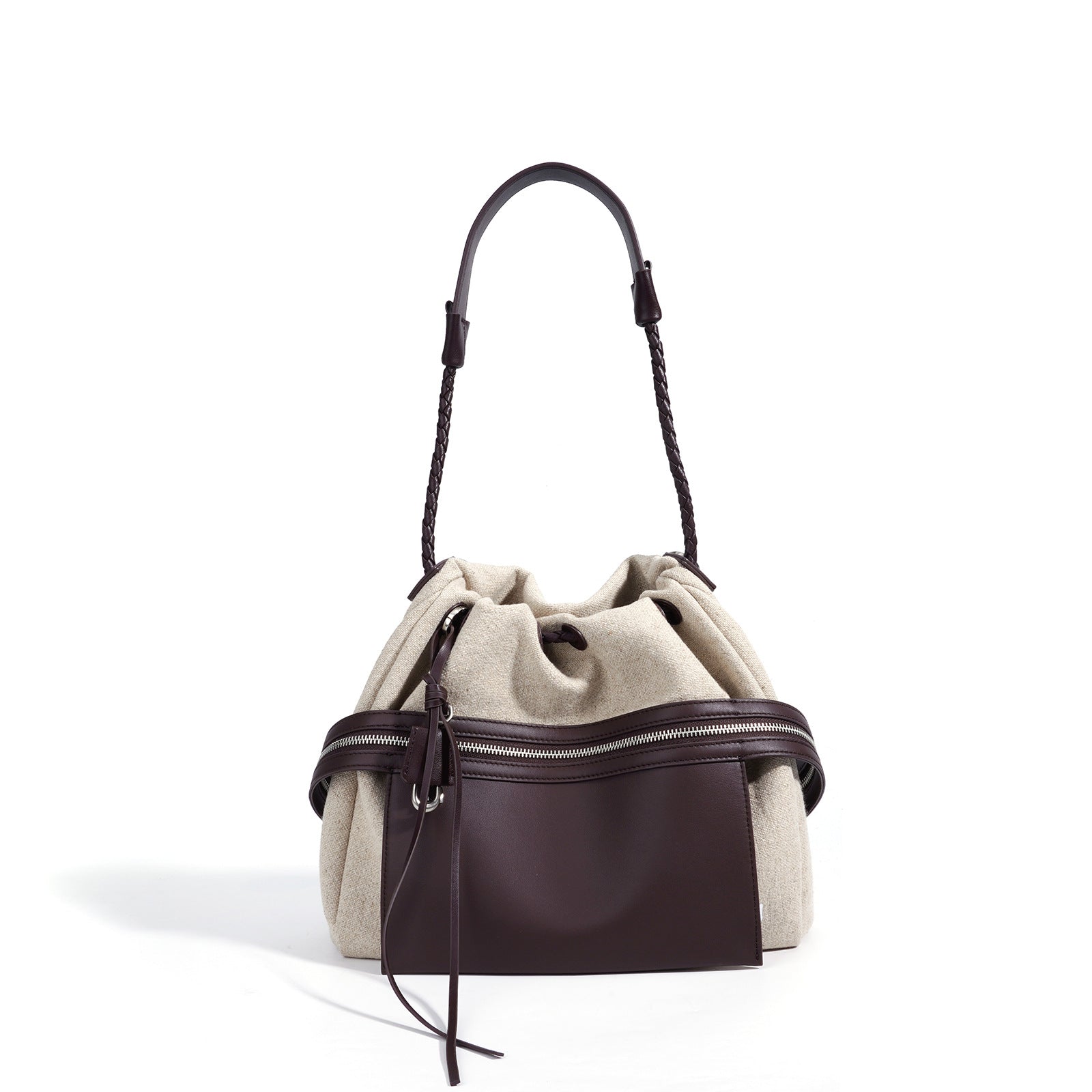 Designed Women's 100% Genuine Leather and Linen Fabric Single or Cross Shoulder Bag Cabo Verde
