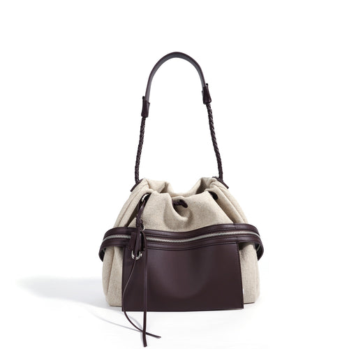 Designed Women's 100% Genuine Leather and Linen Fabric Single or Cross Shoulder Bag Cabo Verde