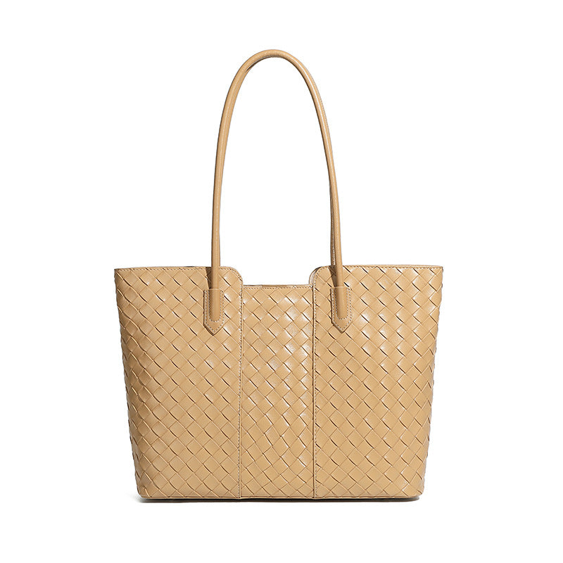 Designed Women's 100% Genuine Leather Single Shoulder Woven Tote Bag Sambuca