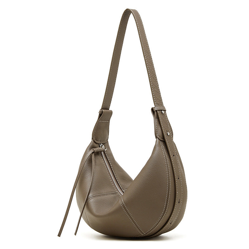 Designed Women's 100% Genuine Leather Single Shoulder and Crossbody Dumpling Bag Azur