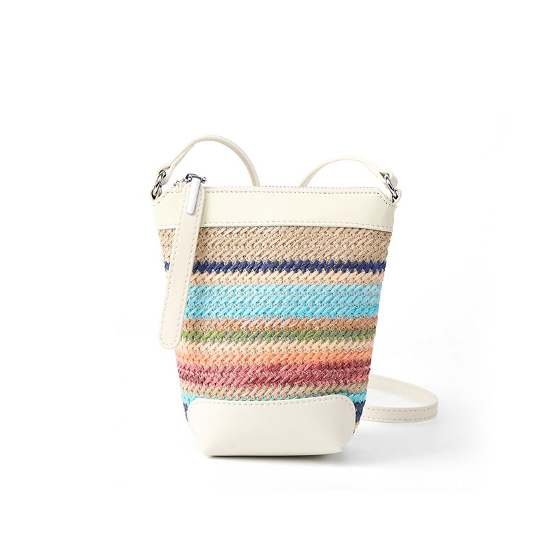 Designed Women's 100% Genuine Leather Single Shoulder or Crossbody Straw Woven Bag Romeo