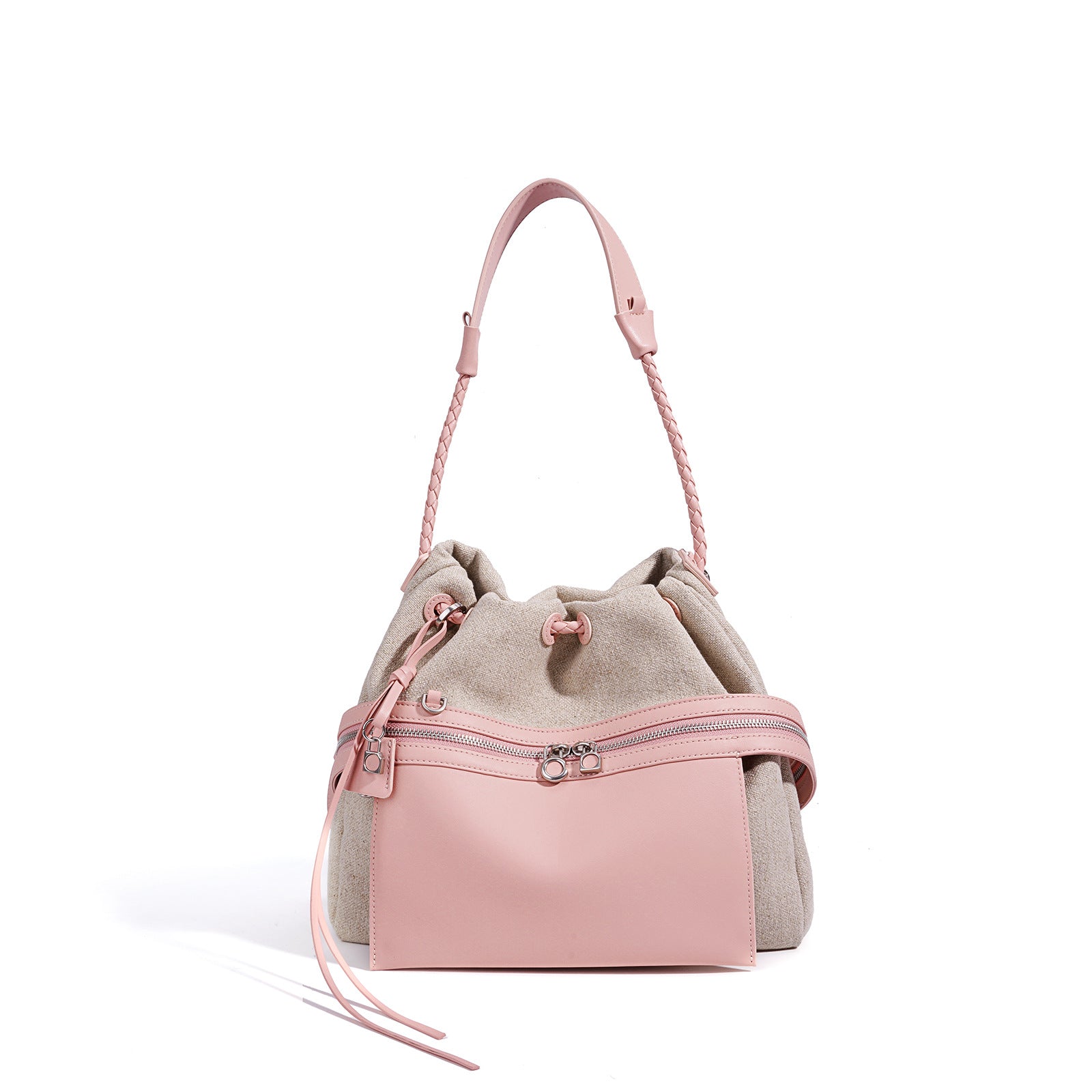 Designed Women's 100% Genuine Leather and Linen Fabric Single or Cross Shoulder Bag Cabo Verde