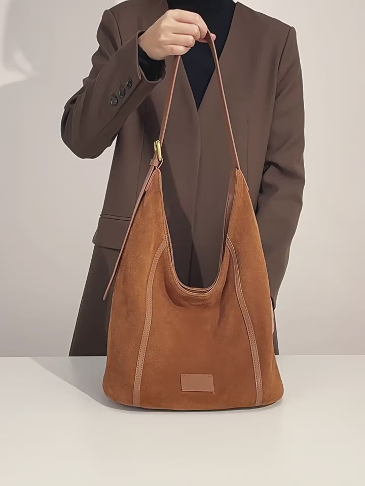 Women's 100% Genuine Leather Suede Long Handle Single Shoulder and Crossbody Bag Blois