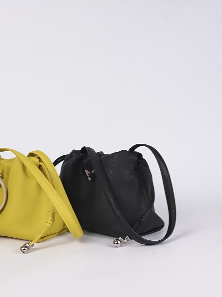 High-End Design Women's 100% Genuine Leather Single Shoulder Pleated Cloud Bag Roma