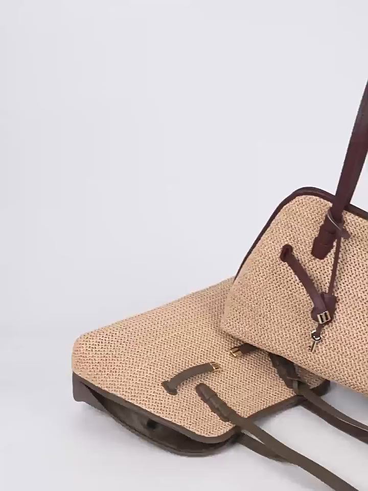 High-End Design Women's 100% Genuine Leather Straw Woven Bag Pisa