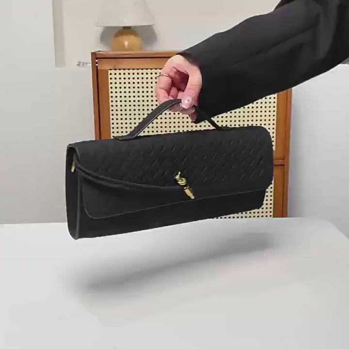 Designed Women's 100% Genuine Leather Suede Woven Clutch Sete