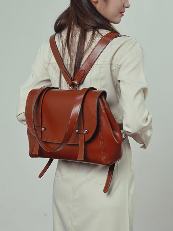 Women's Bag 100% Genuine Oil-Waxed Leather Cross-Border Women's Backpack Montana