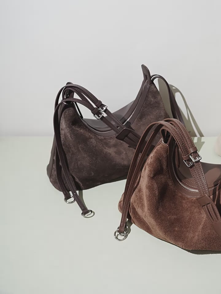 Women's Bag 100% Genuine Leather / Suede Long Handle Shoulder Underarm Pillow Bag Arles