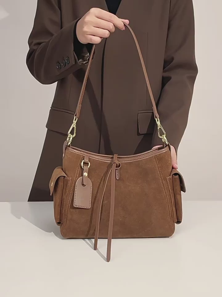 Designed Women's 100% Genuine Leather Suede Single Shoulder and Crossbody Solo