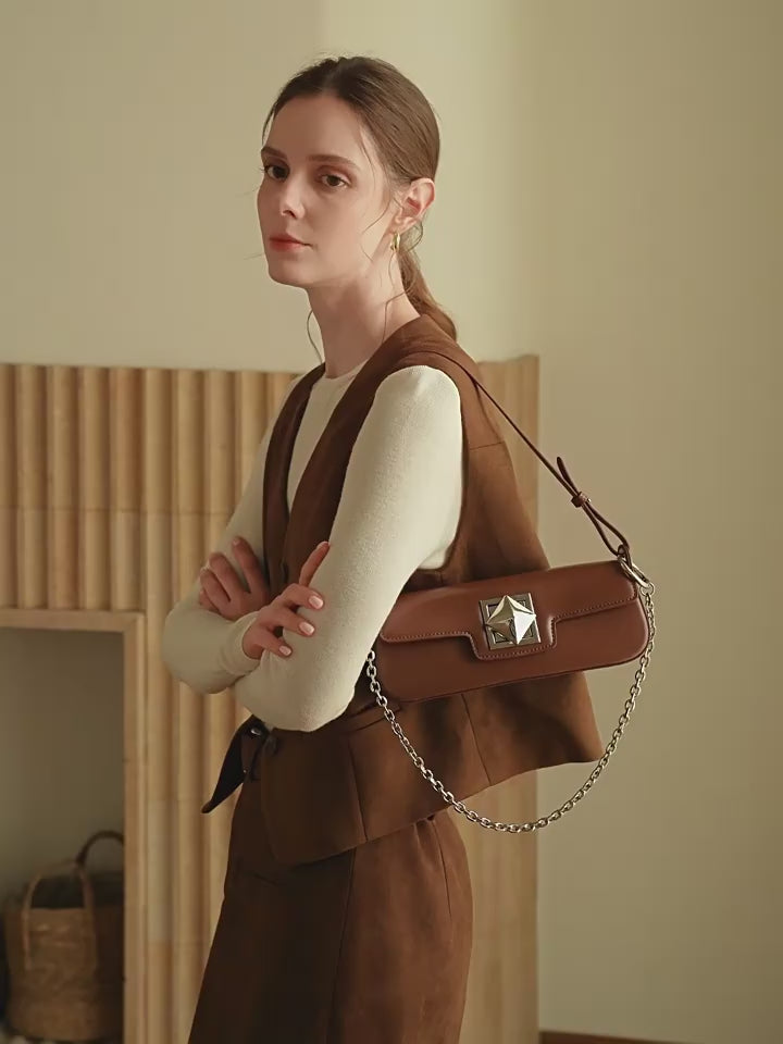High-End Design Women's Bag 100% Genuine Leather Single Shoulder Small Square Bag Uno