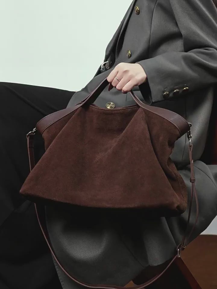 Women's Bag 100% Genuine Leather Suede Single Shoulder or Crossbody Bag Boro-Boro