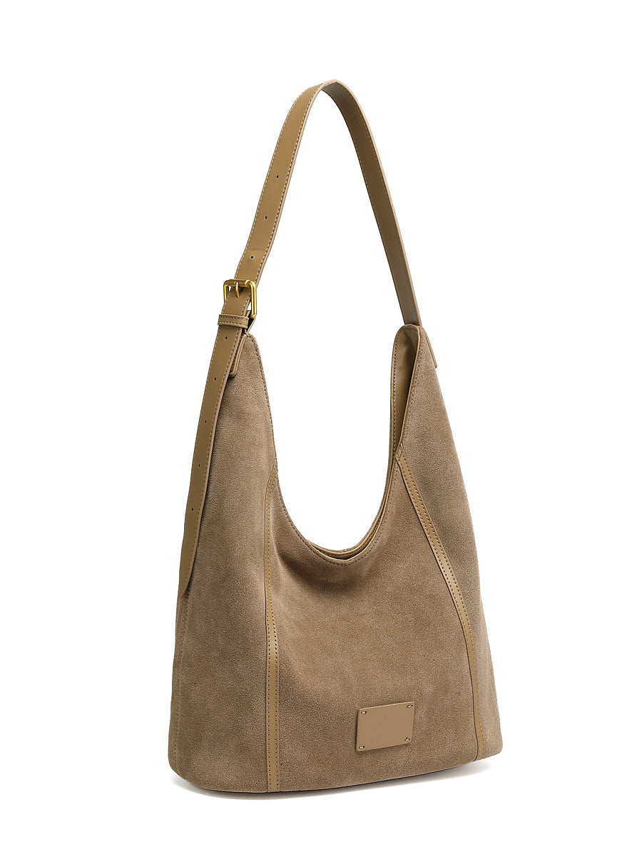 Women's 100% Genuine Leather Suede Long Handle Single Shoulder and Crossbody Bag Blois