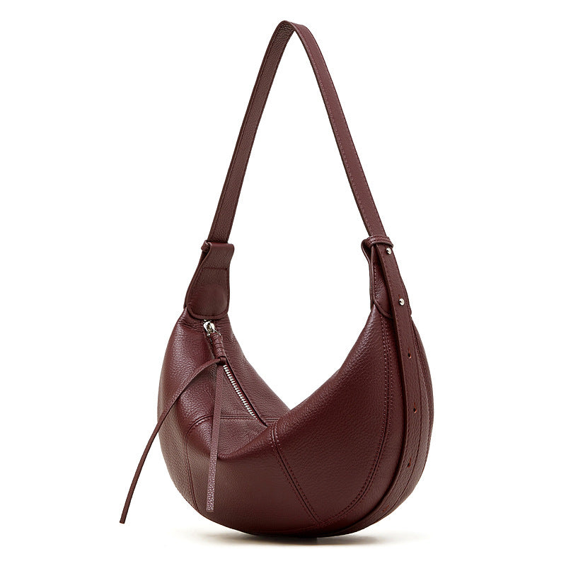 Designed Women's 100% Genuine Leather Single Shoulder and Crossbody Dumpling Bag Azur